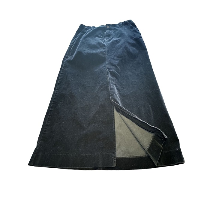 Eddie Bauer Womens Long Black Velor Skirt With Side Slit & Pocket Detail Size S