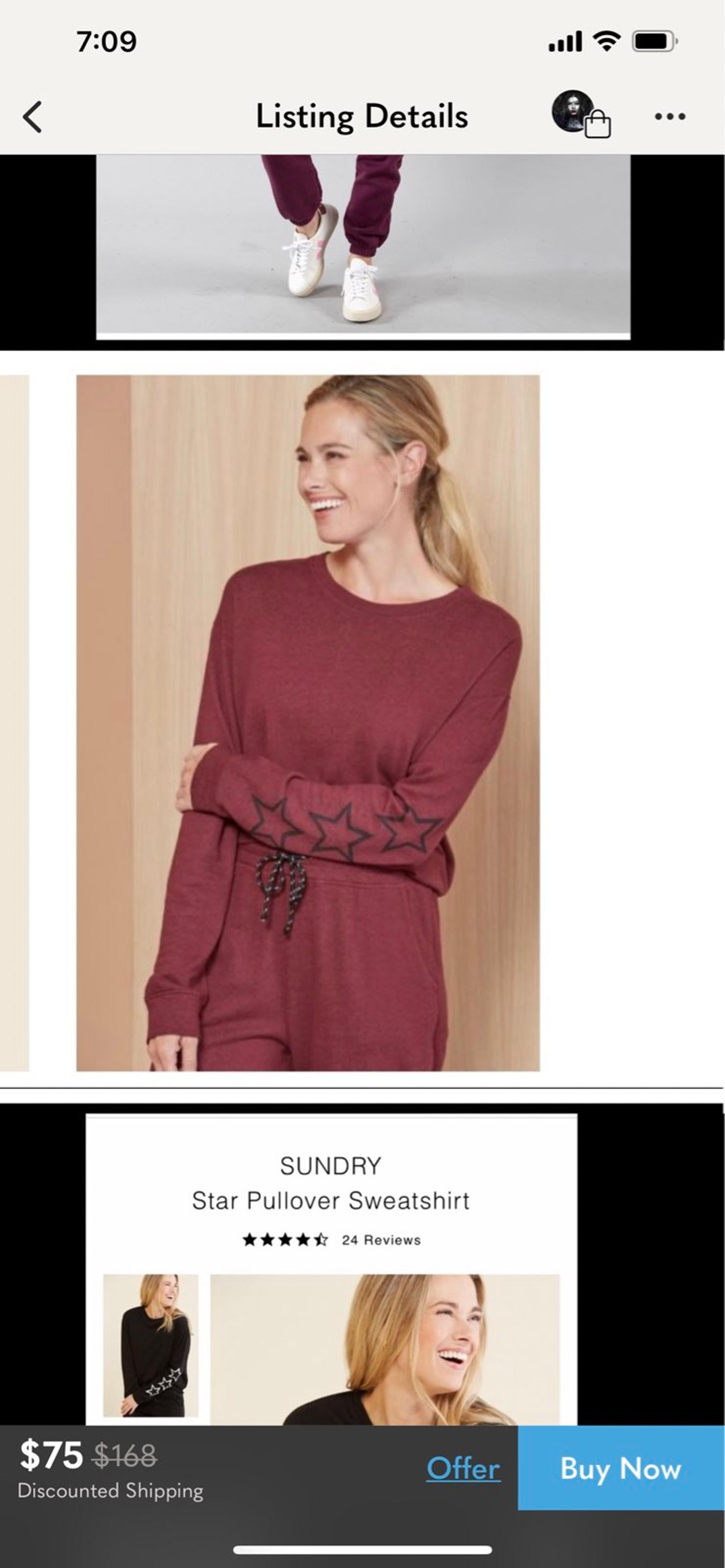 Anthropologie Sundry Star Sleeve Pullover Sweatshirt Wine/Burgundy Size 3/Large