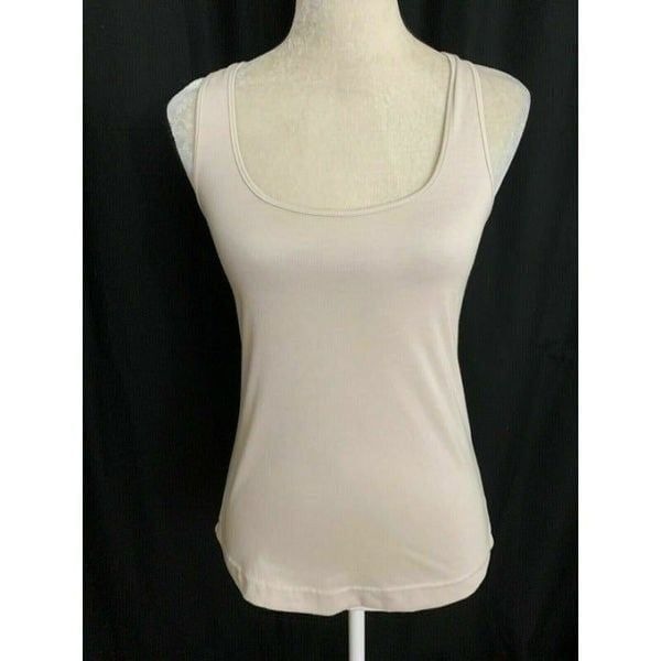 mike gonzalez Womens Solid Beige Ivory Scoop Neck Tank Top Small