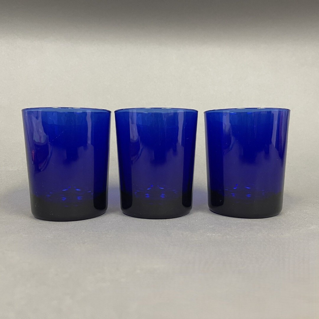 Reims France Cobalt Blue Glass Juice Glasses Lot of 3