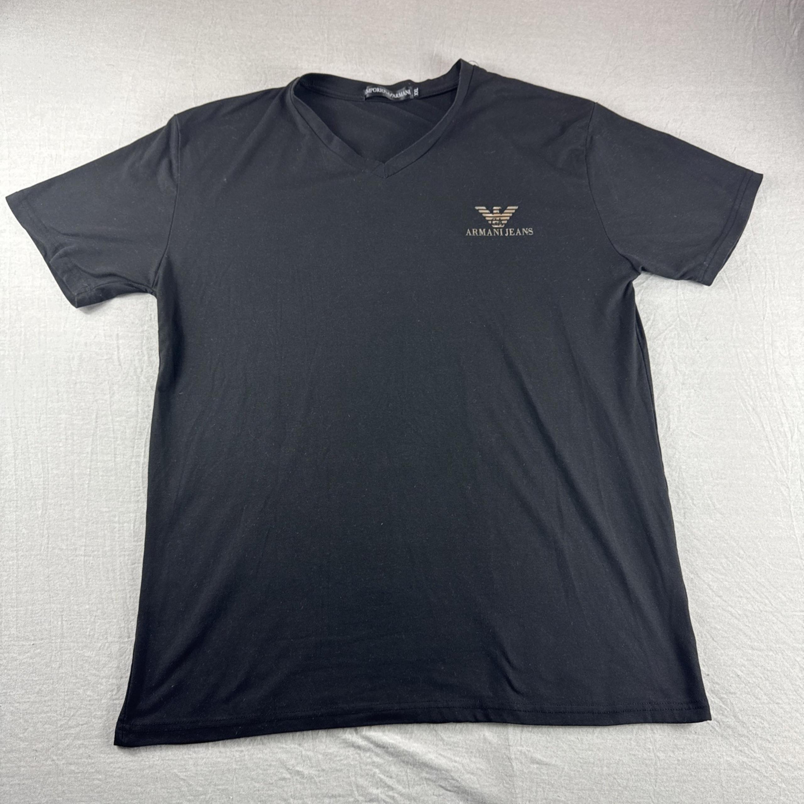 Emporio Armani V-Neck T-Shirt Mens XXL Black Short Sleeve Preppy Casual Stretch