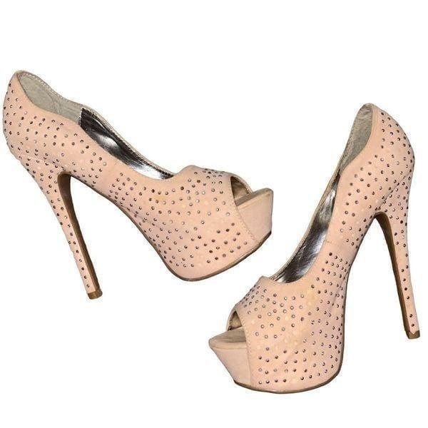 PLEASER Style “KISS & TELL” Silver Studded Suede Heels