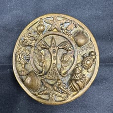 Vintage SIGNED Brass Belt Buckle 1888 Nautical Seahorse Sea Shells Starfish MBL