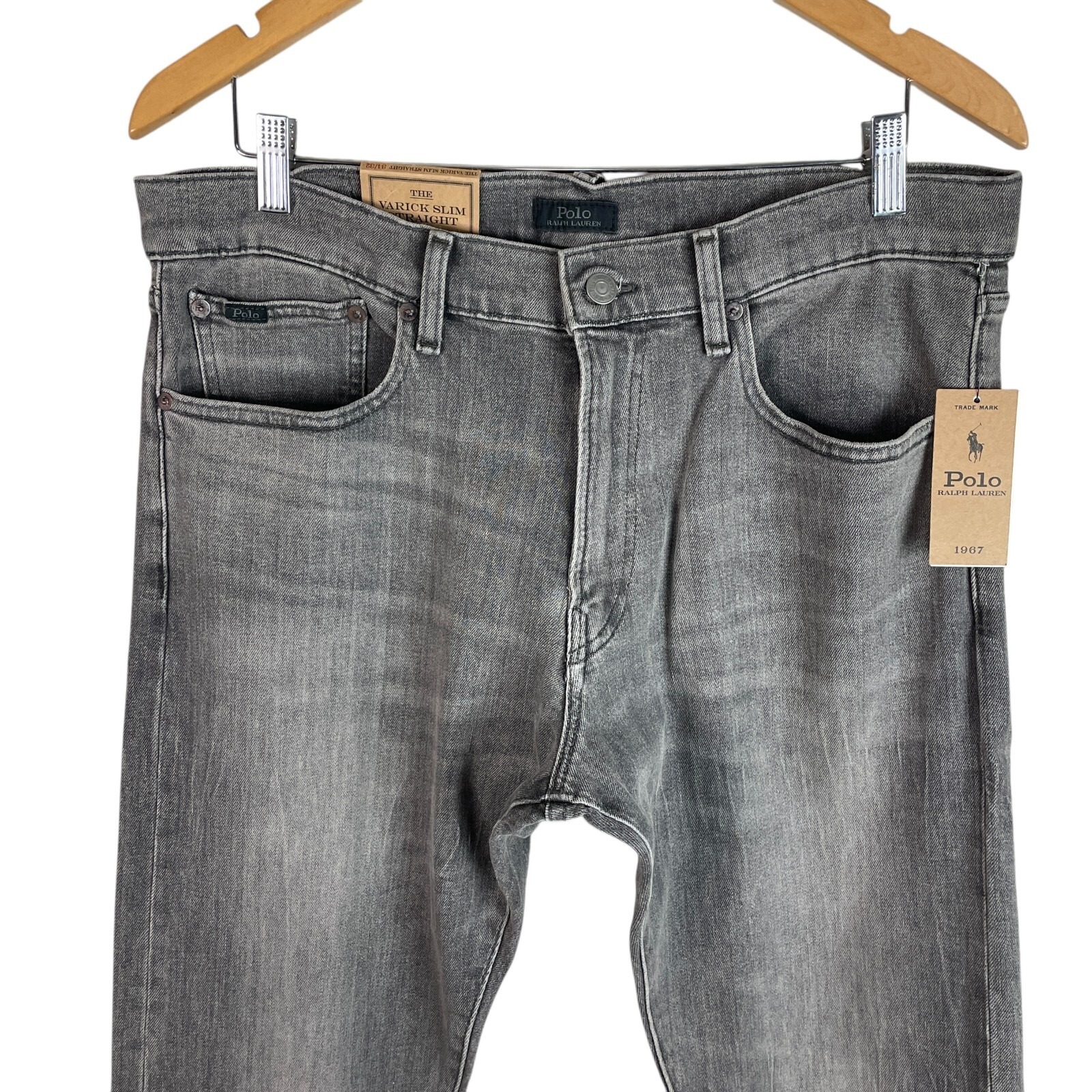 NEW Polo Ralph Lauren Varick Slim Straight Jeans Mens 38x32 Gray Denim Stretch