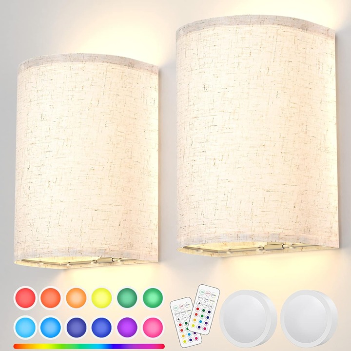 Wall Sconces Rechargeable Wall Lights with Remote RGB and White Set of 2
