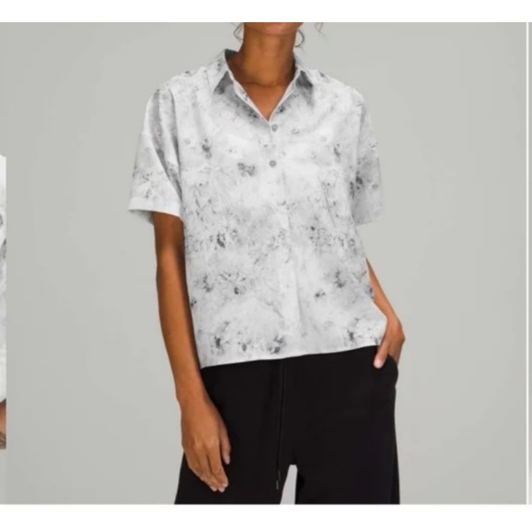 Lululemon Full Day Ahead Shirt Sleeve Shirt Size 20 White Gray Button Up Casual