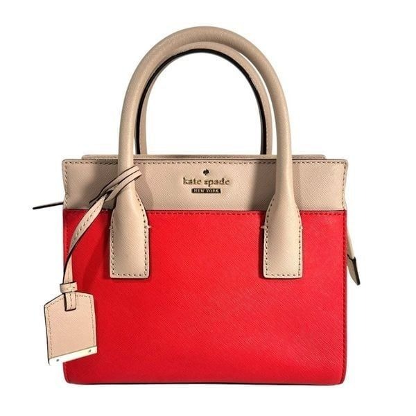 Kate Spade Women's Red & Beige Colorblock Saffiano Leather Satchel