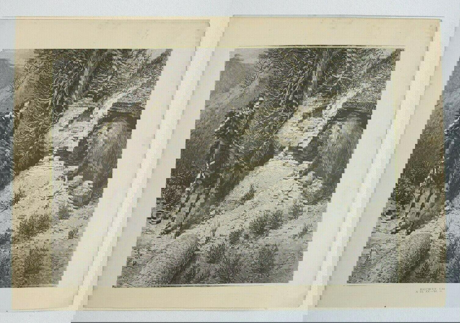 Antique 1874 Engraving Print A Bare Chance by W.M. Cary Aldine Western & Indian