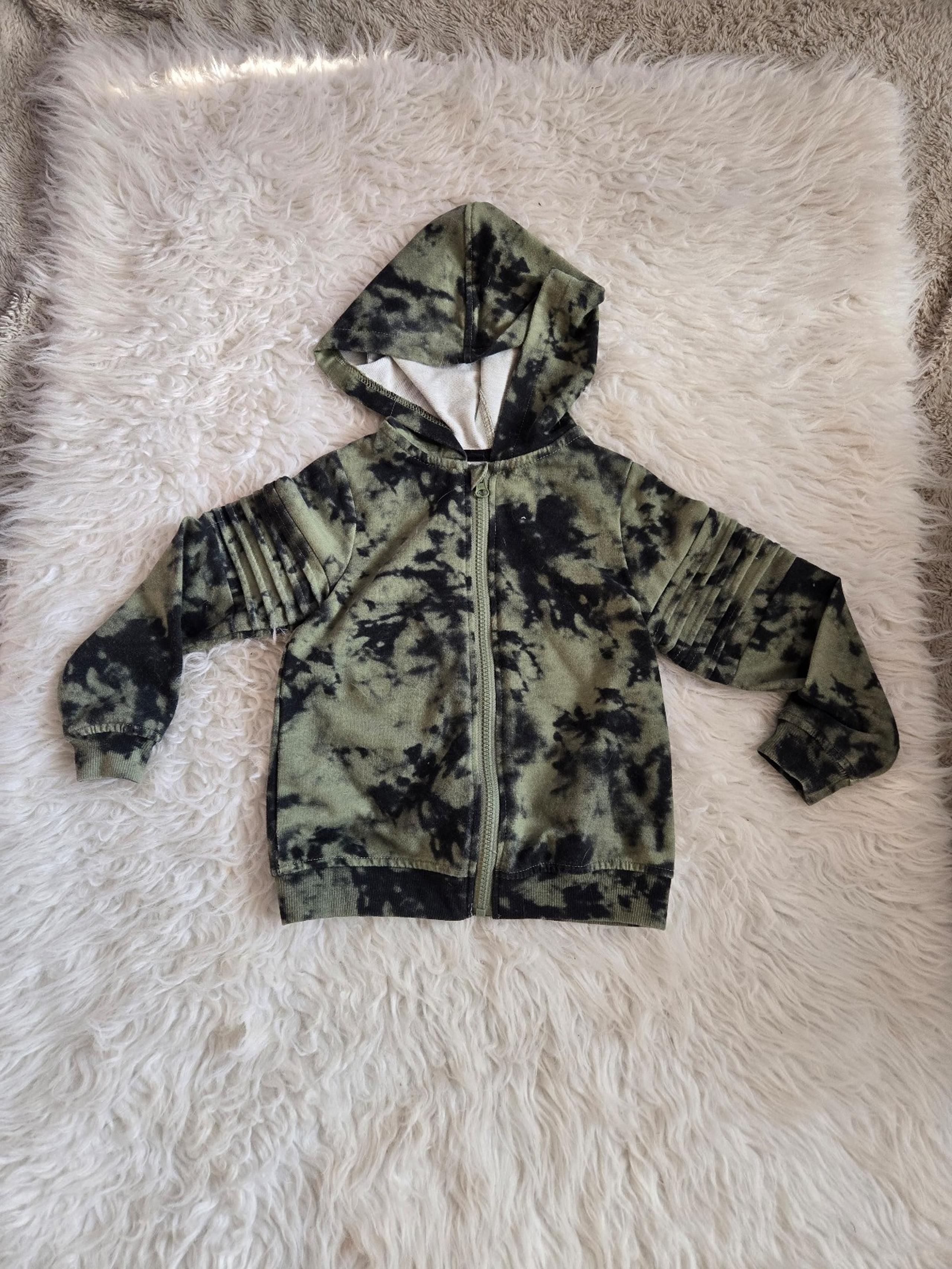 Boys Army Green & Black Wash Zip up Hoodie