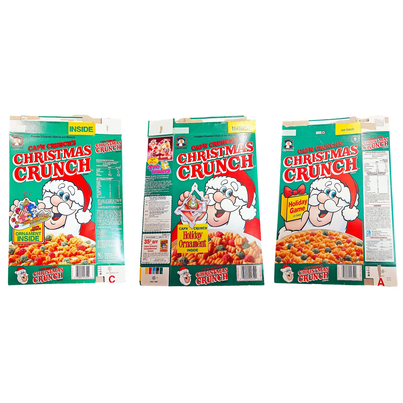 Vintage 1988, 89, 90, Cap'n Crunch's Christmas Crunch Cereal Boxes (Lot of 3)