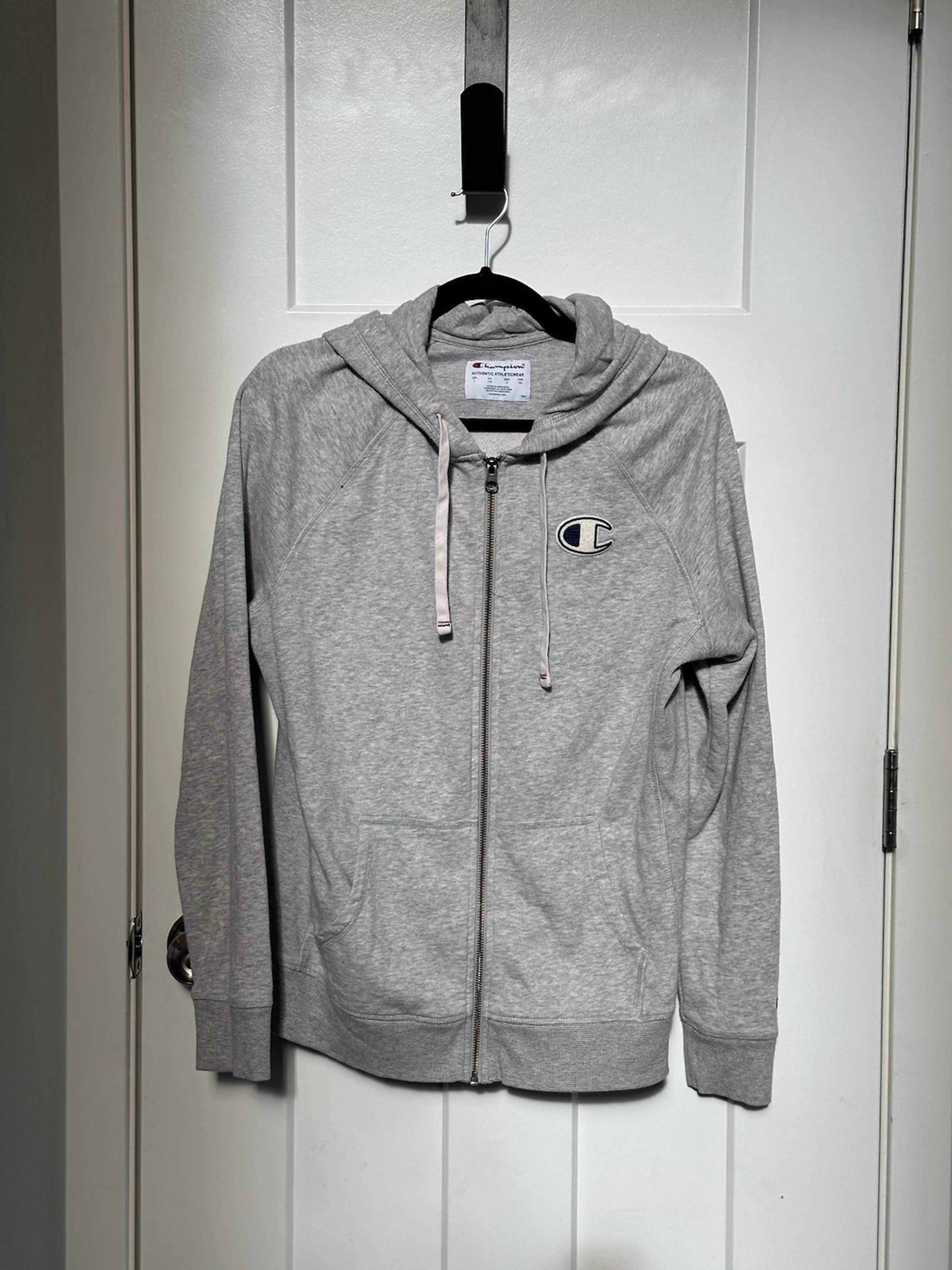Champion Womens Full Zip Sweatshirt Hoodie Oxford Gray Cotton Blend Size Large