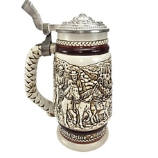 Vintage Avon Beer Stein Cattle Drive Chuck Wagon Scene Pewter Lid JE380