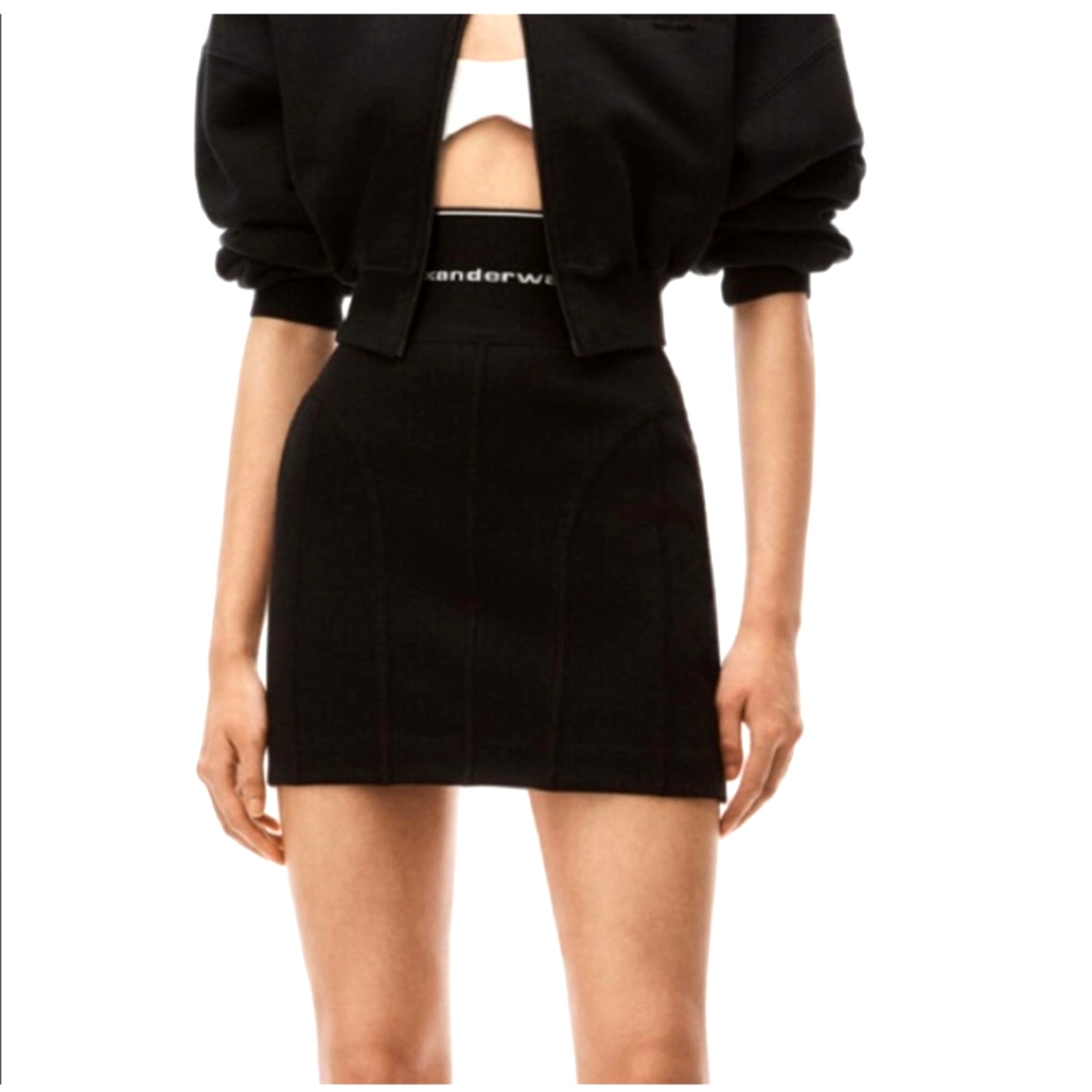 ALEXANDER WANG logo elastic waist ribbed jersey mini skirt BLACK size XXS