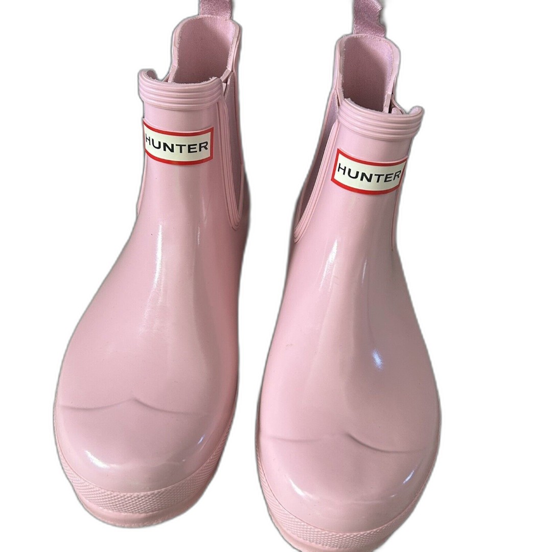 Hunter Women's Rain Boots Ankle Rubber Round Toe Glossy Light Pink Size 9 EUC