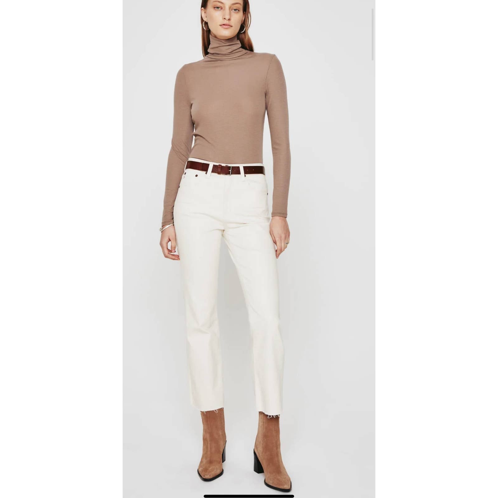 AG-ED Denim Kinsley High -Rise Pop Crop Jeans Raw Hem Soft Sand 28