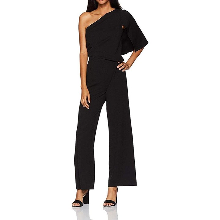 NEW Adrianna Papell Size 14 Black Jumpsuit Wide Leg Off The Shoulder Evening