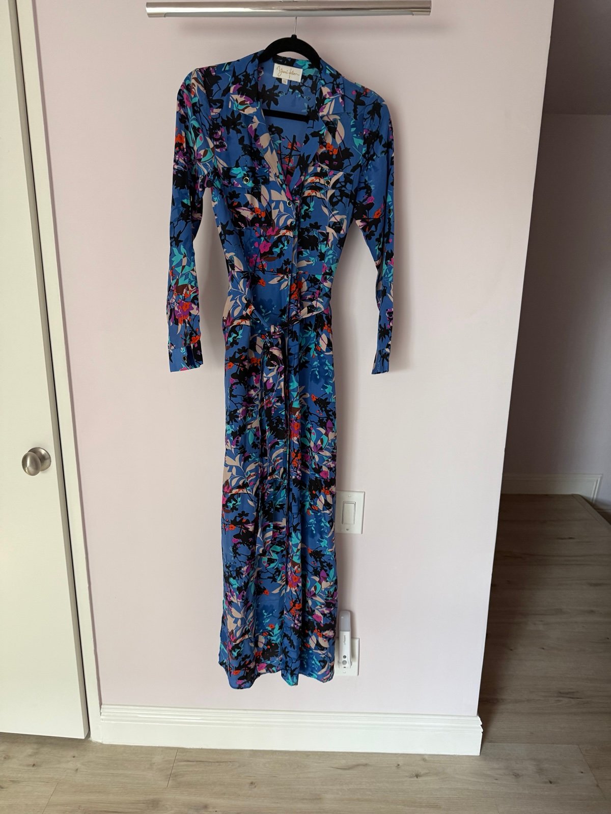 Yum Kim dress XS 100% silk maxi long shirt floral tropical boho evening Y2K 90s