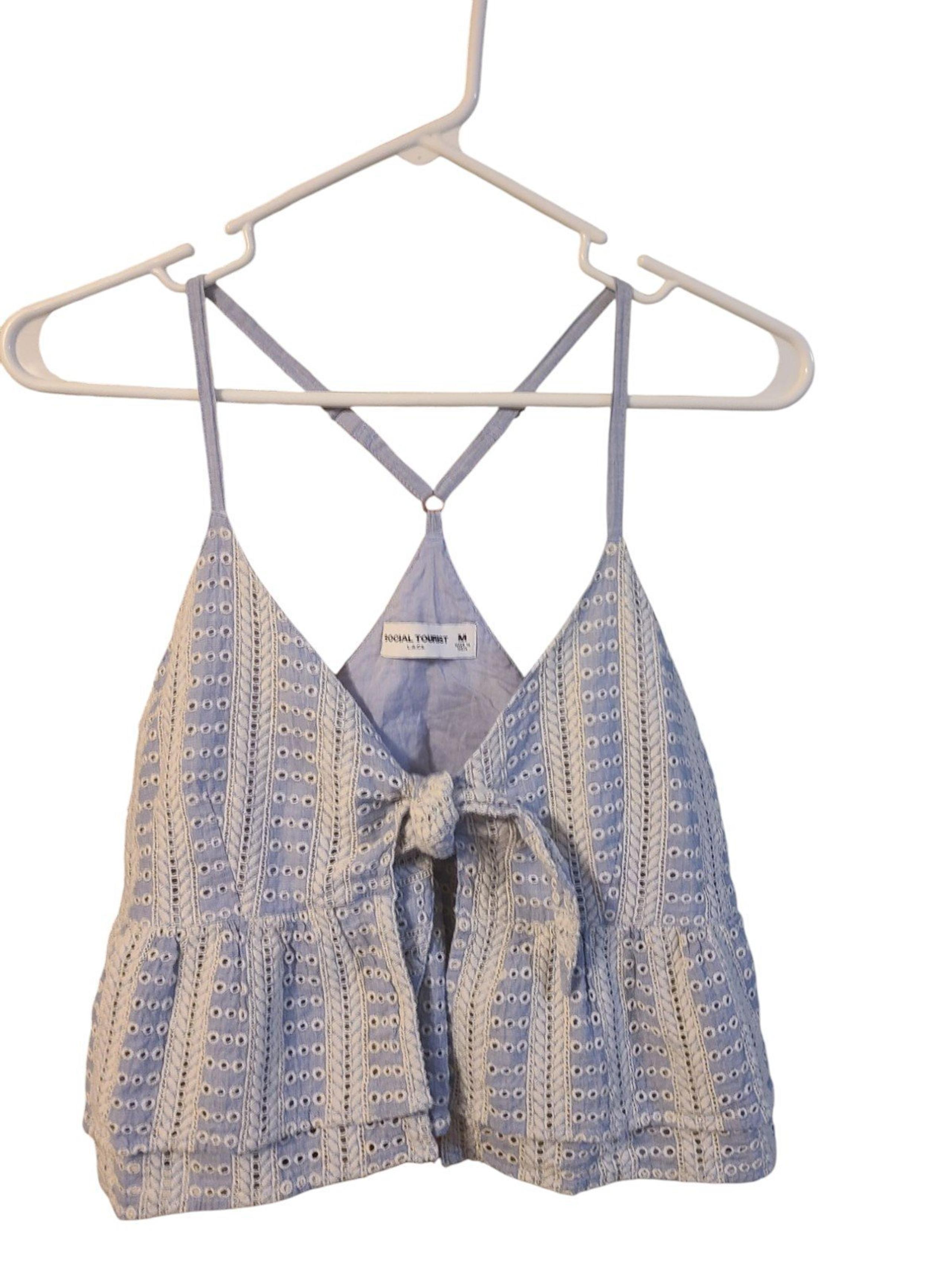 Social Standard Eyelet Babydoll Cropped Tie Front Tank Top Womens Med Festival