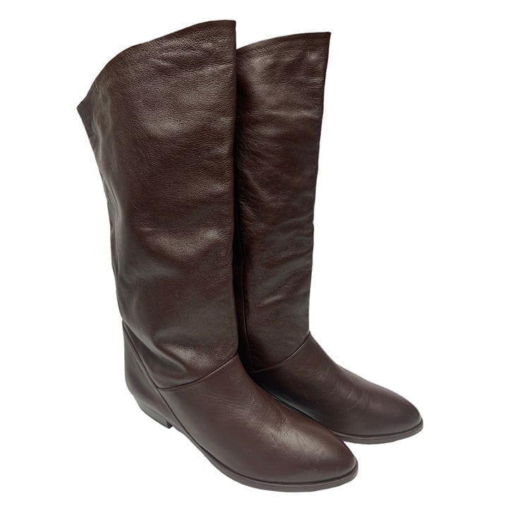 Retro VERO STUDIO Traz Chocolate Leather Slouch Mid Calf Boots