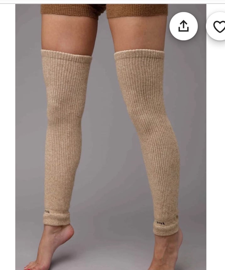 Camel wool blend thermal leg warmers over the knee beige Mongolia