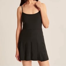 Abercrombie & Fitch Pleated Traveler Mini Dress in Black TALL