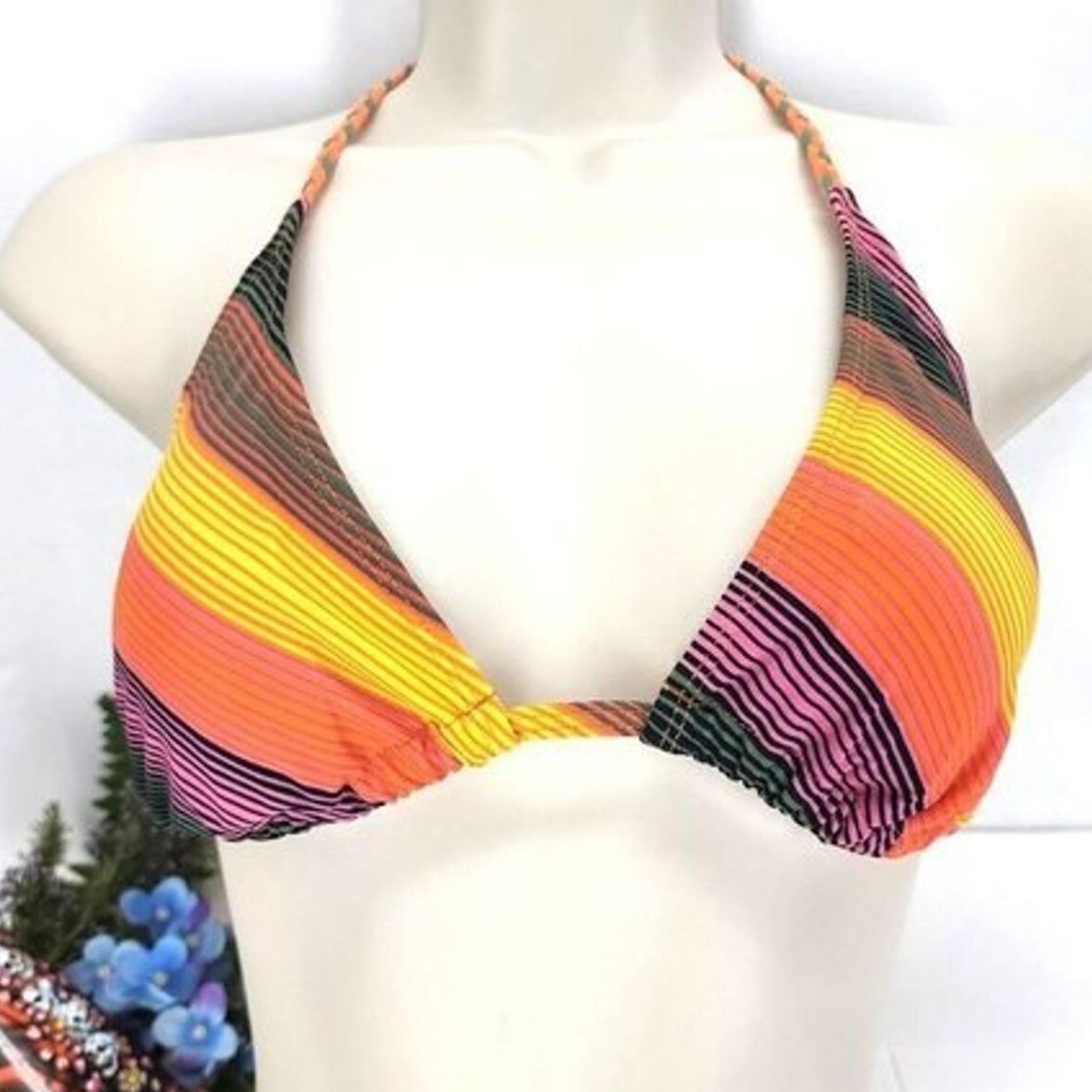 Xhilaration Triangle Bikini Swim Top, Striped Braided Straps w/ Beads - Multi, M