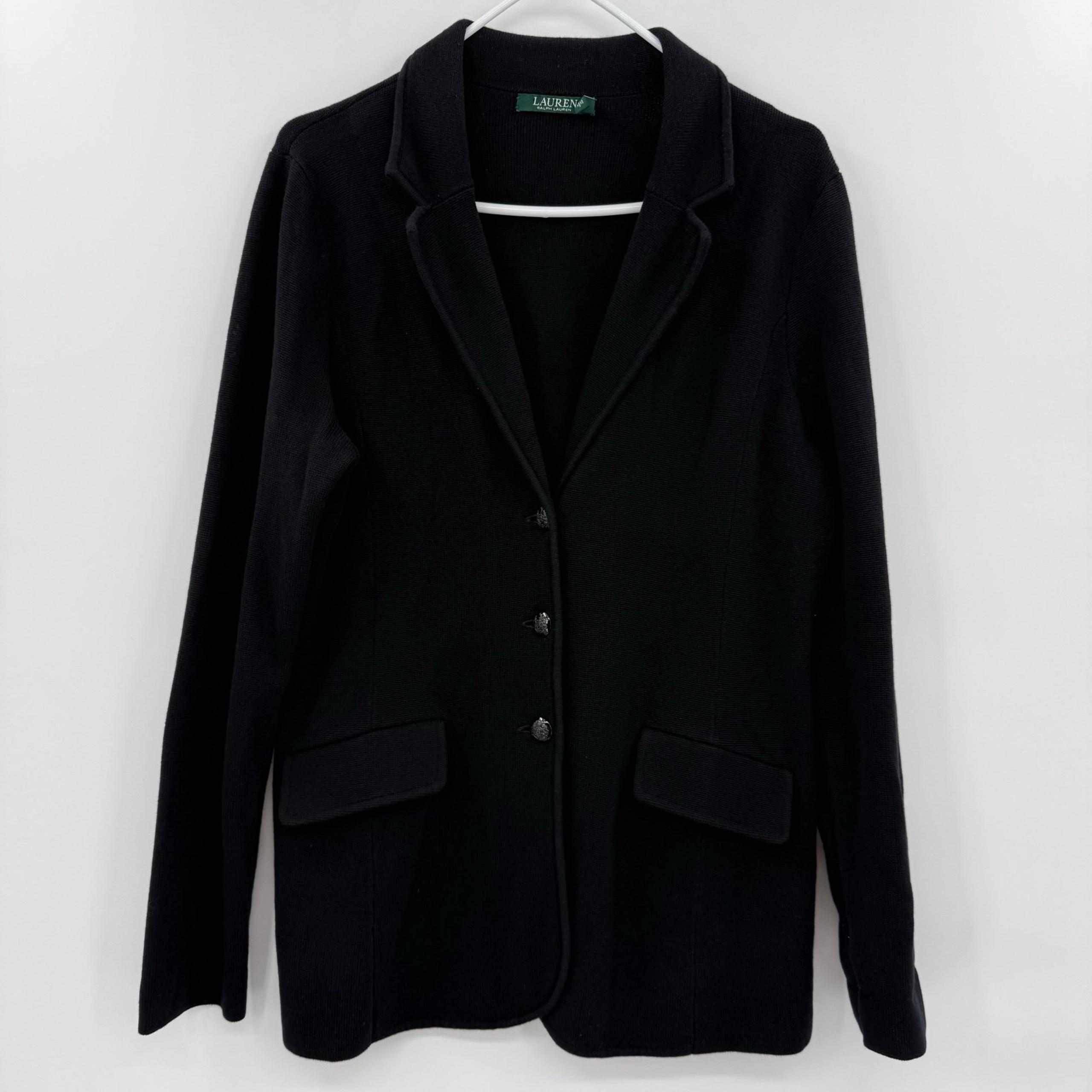 Lauren Ralph Lauren Cardigan Sweater knit Jacket Blazer Crest Buttons large
