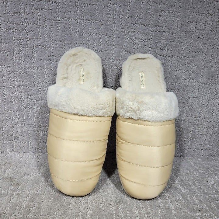 Vionic Karma Josephine Womens Size 9.5 Beige Faux Fur Round Toe Mule Slipper