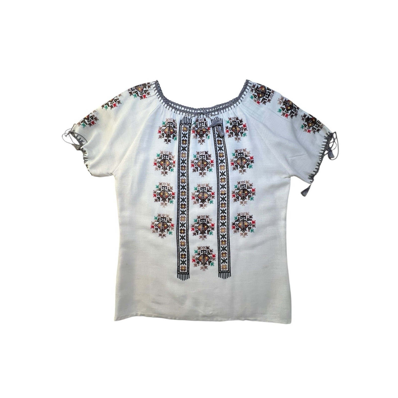 Vintage Embroidered Boho Peasant Blouse European Handmade NO SIZE Folk Floral