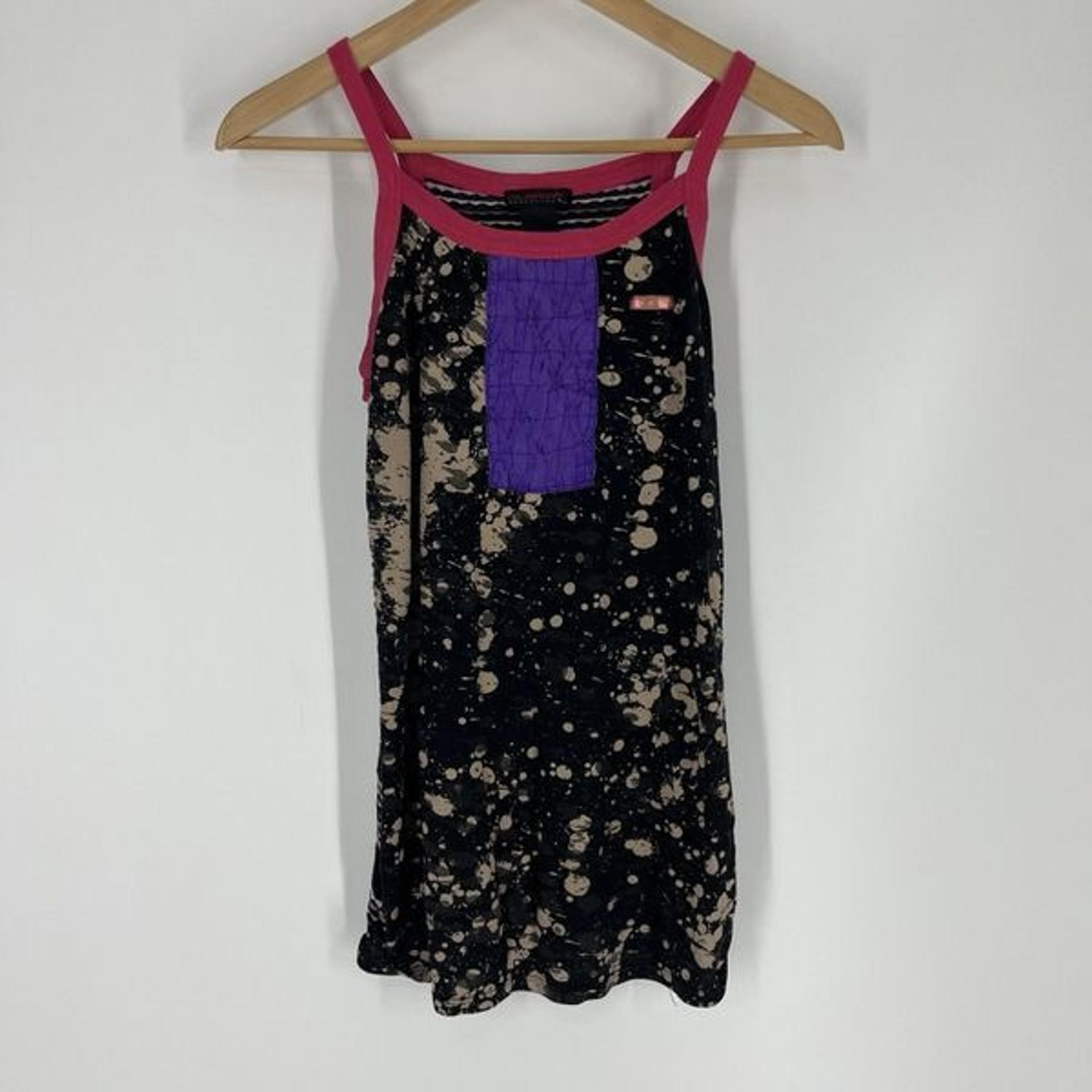 Custo Barcelona Tank Top Size Small Womens Black Pink Geo Print Y2K Vintage