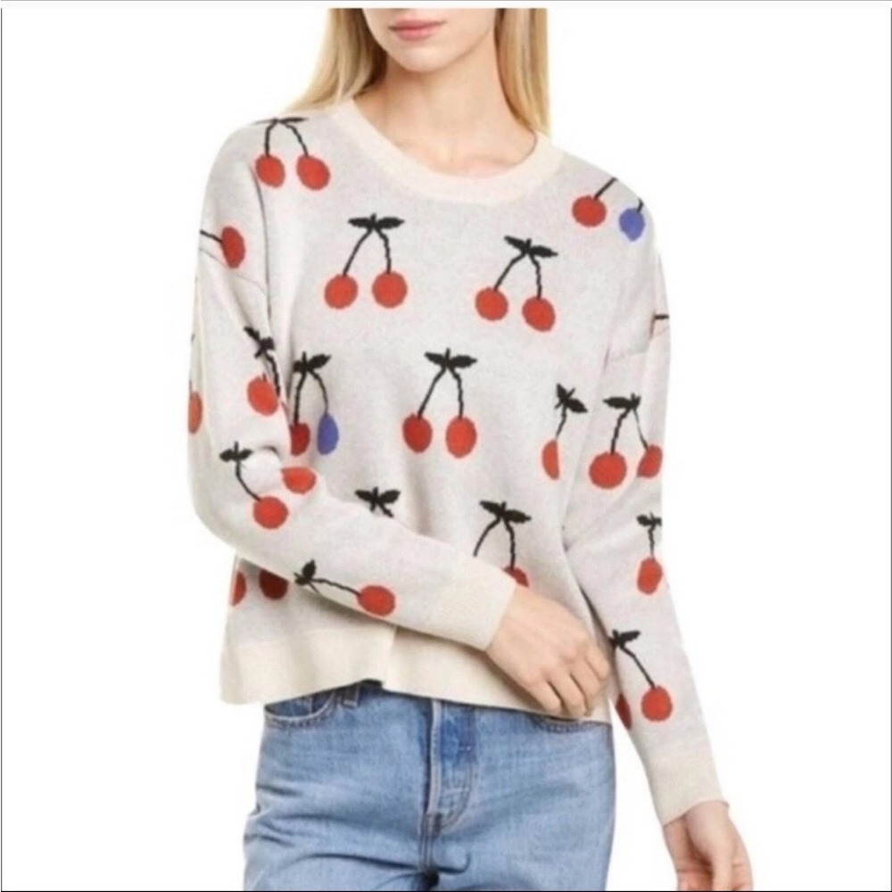 Madewell small Cherry Patterned Cream Sweater