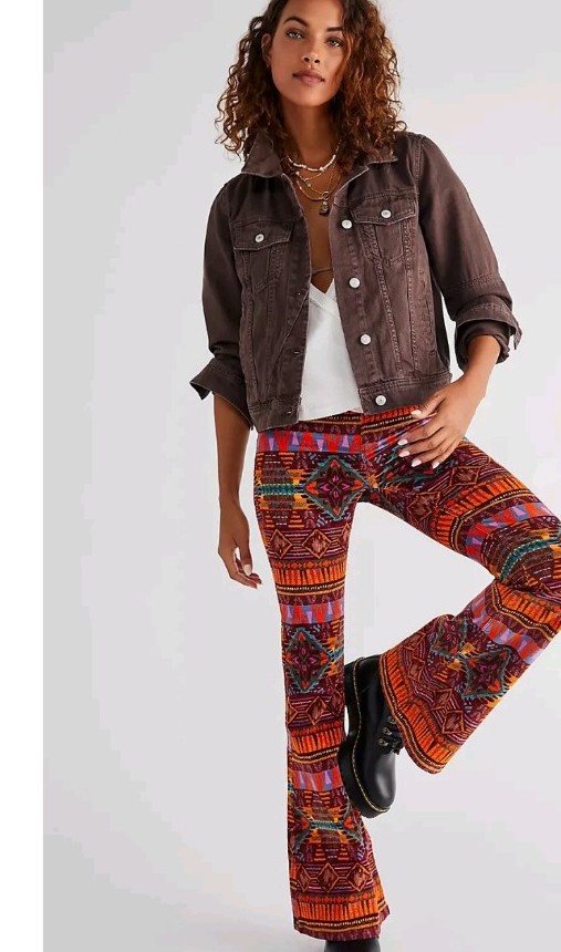 NWT Free People Printed Pull On Corduroy Flares Size 25