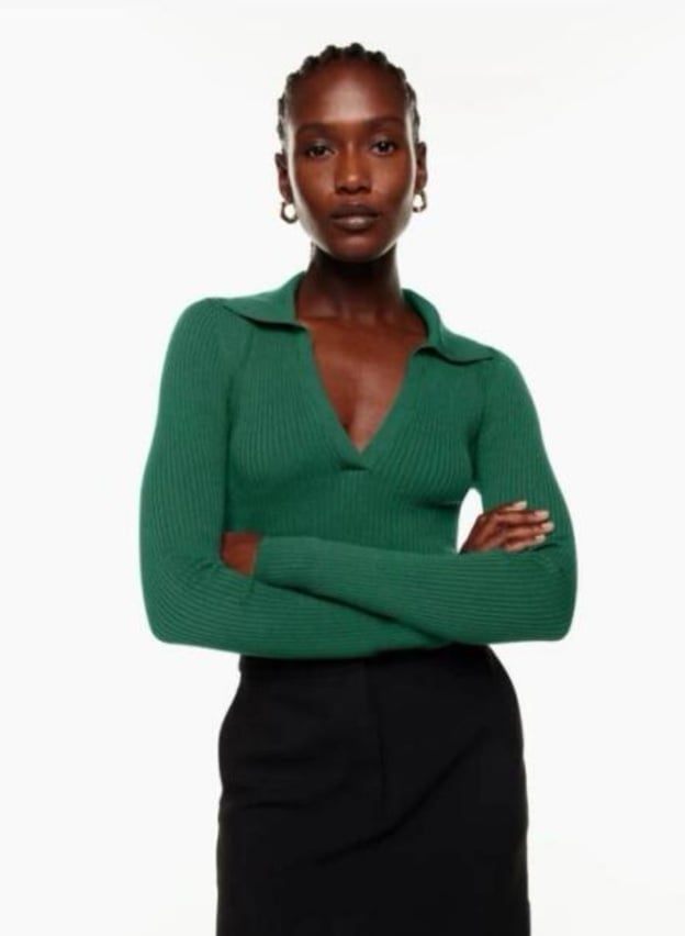 Aritzia Babaton Sculpt Knit Polo Longsleeve Size S