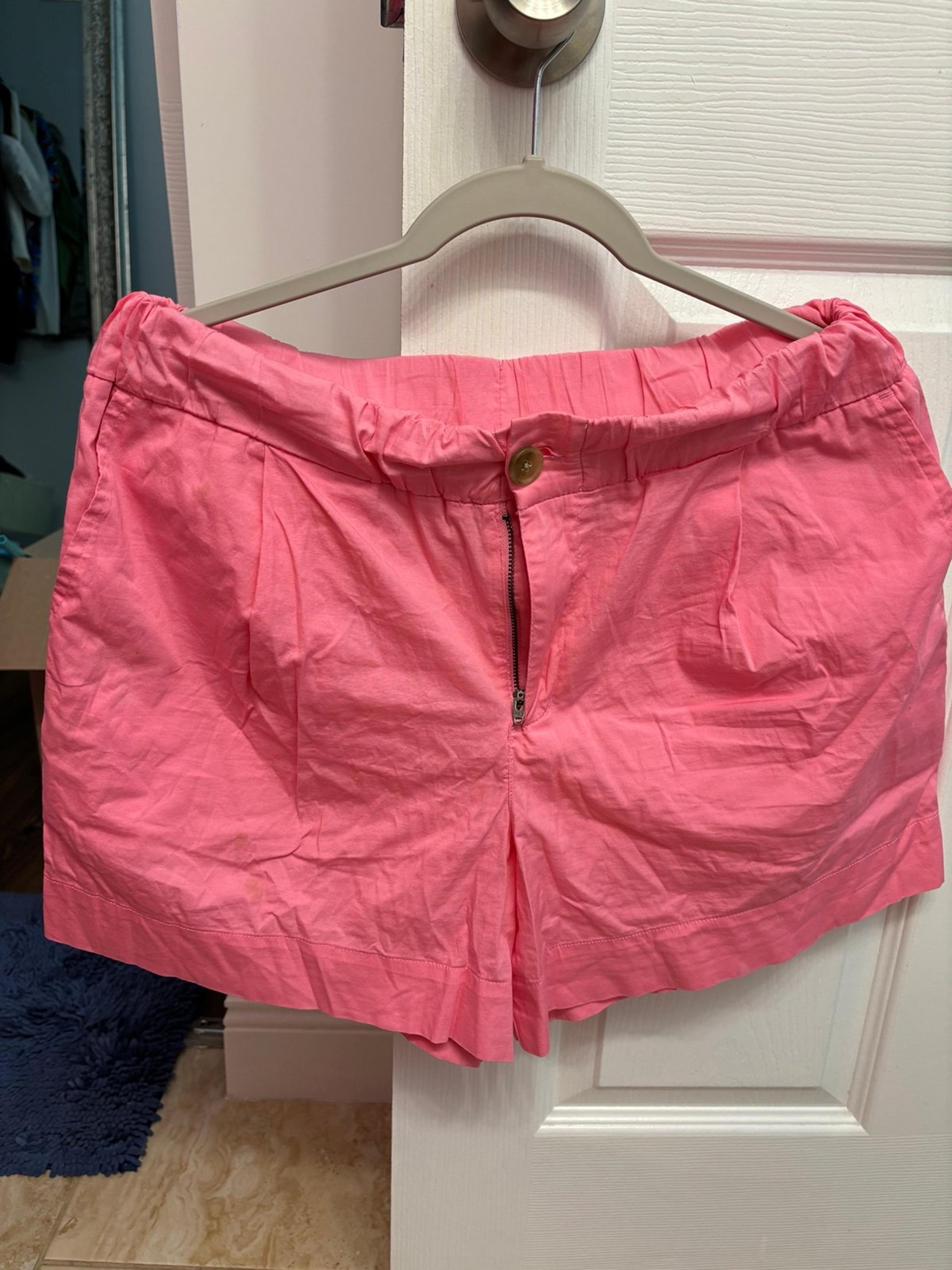 A NEW DAY Women's Pink Elastic Waist Pleated Stretch Midi Chino Shorts sz S /