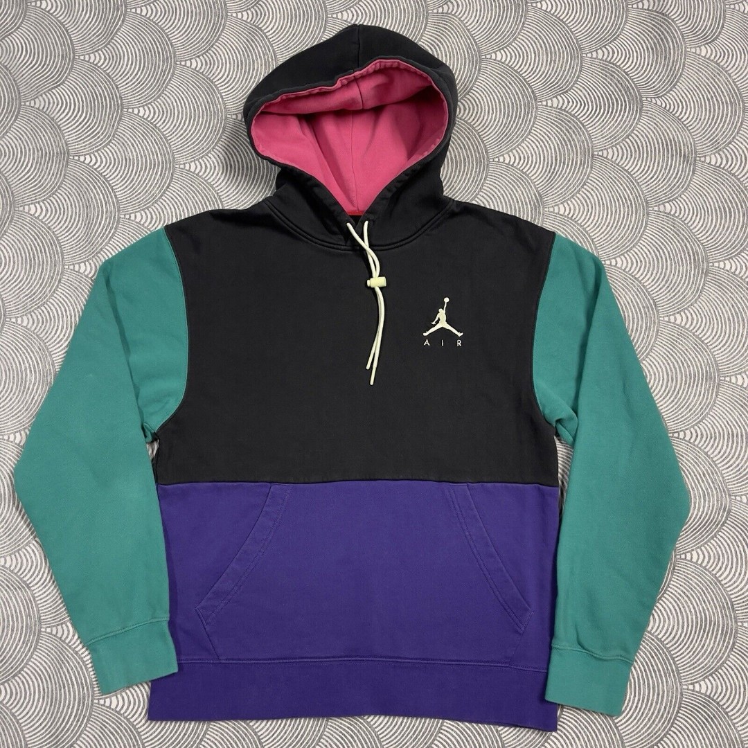 Vtg Jordan Jumpman Air Fleece Pullover Hoodie Colorblock CK6684-011 Men S EUC