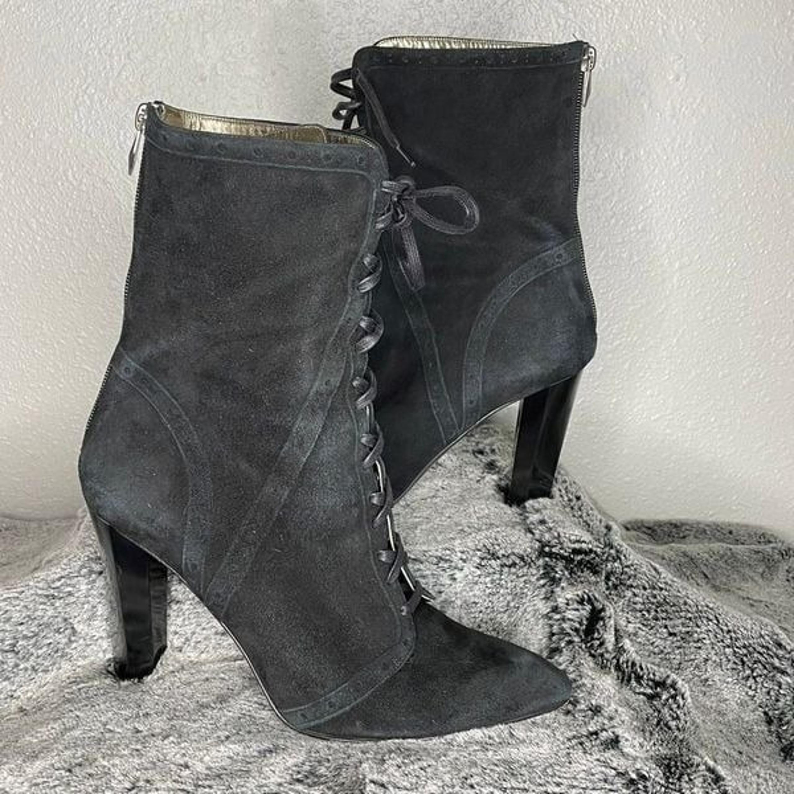 Diane Von Furstenberg Mid Calf Black Lace Up Heeled Boots Size 9.5