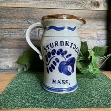 HANDMADE SALT GLAZED Blue Pottery Sturbridge Jug or Pitcher