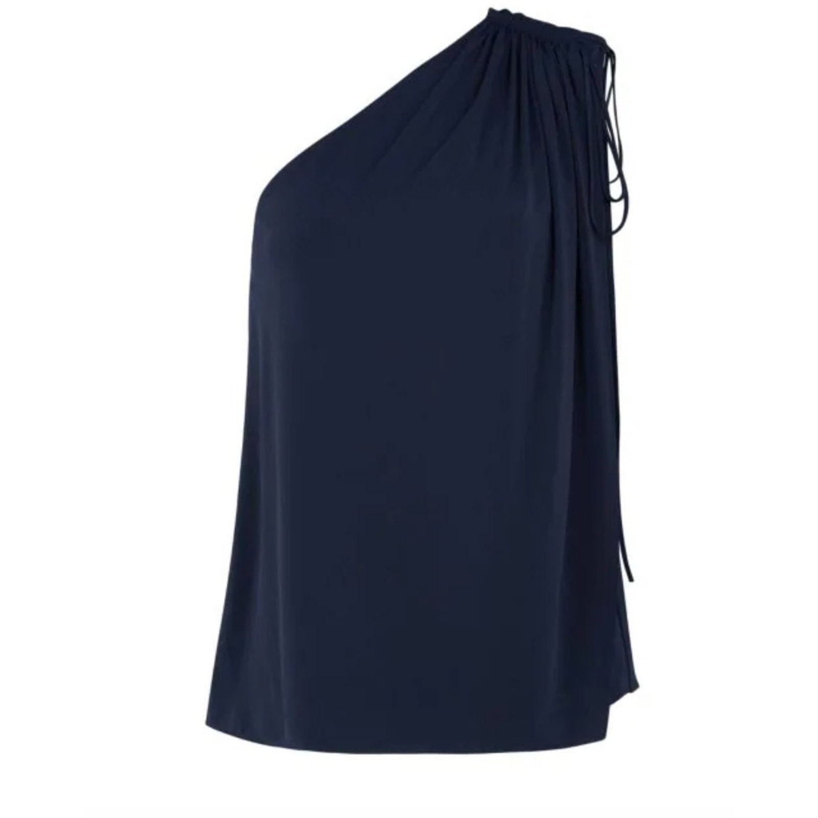 Halston Nathalie Jersey Draped One Shoulder Navy Top XL