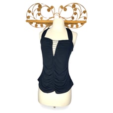 Vintage Fredericks of Hollywood Black halter top women's ruched front M
