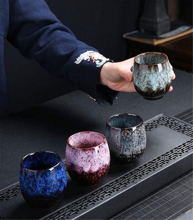 Kung Fu Tea Set, Coffee cup，Yerba Mate Set - Ceramic Mate CupSet of 4 (4 colors)