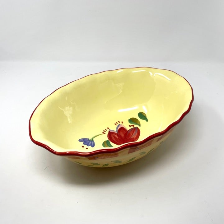 Pfaltzgraff Napoli Pattern Hand Painted Ceramic Oval Serving Bowl Scalloped Rim