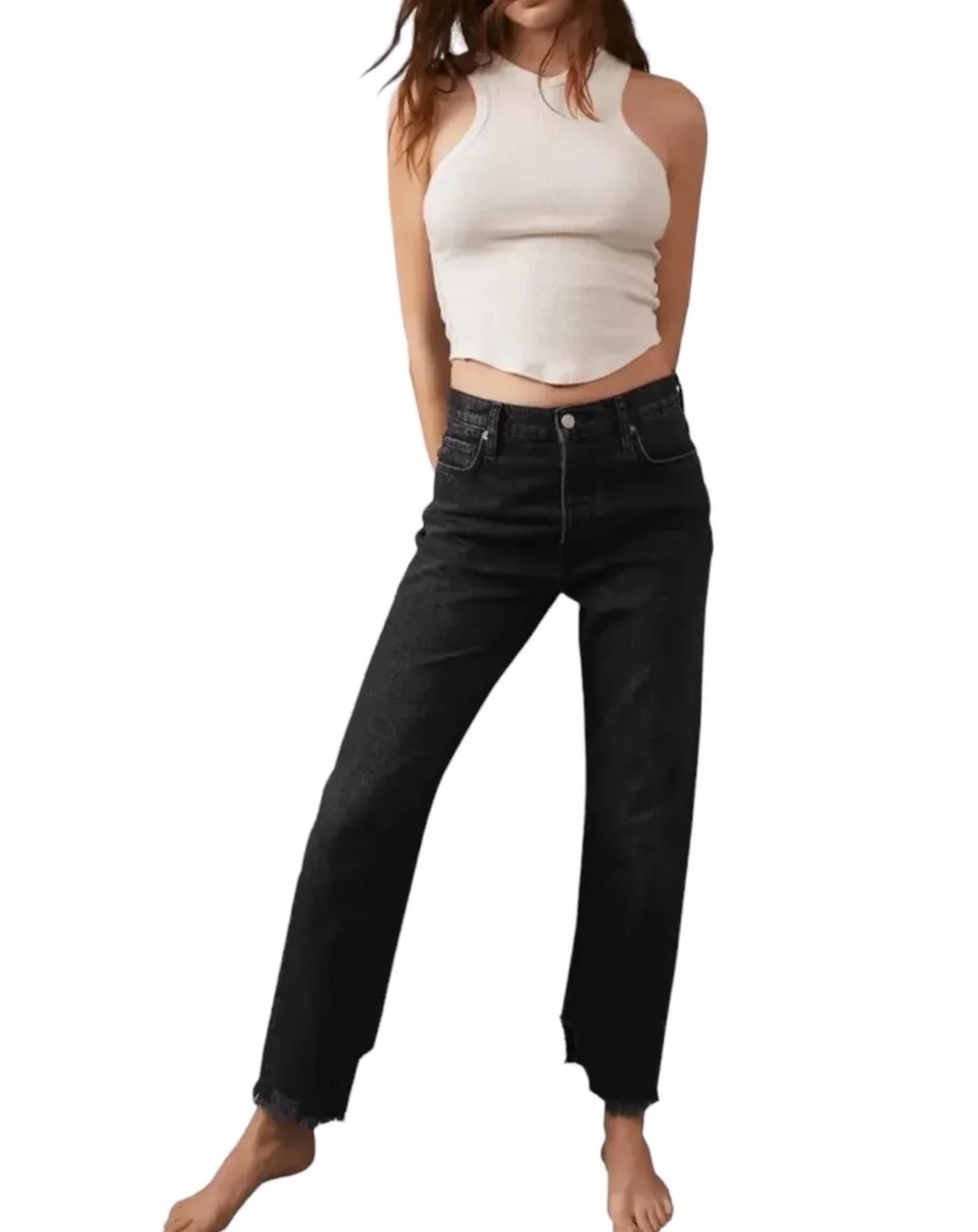 We The Free Distressed Tapered Baggy Boyfriend Jeans Panther Black Size 24
