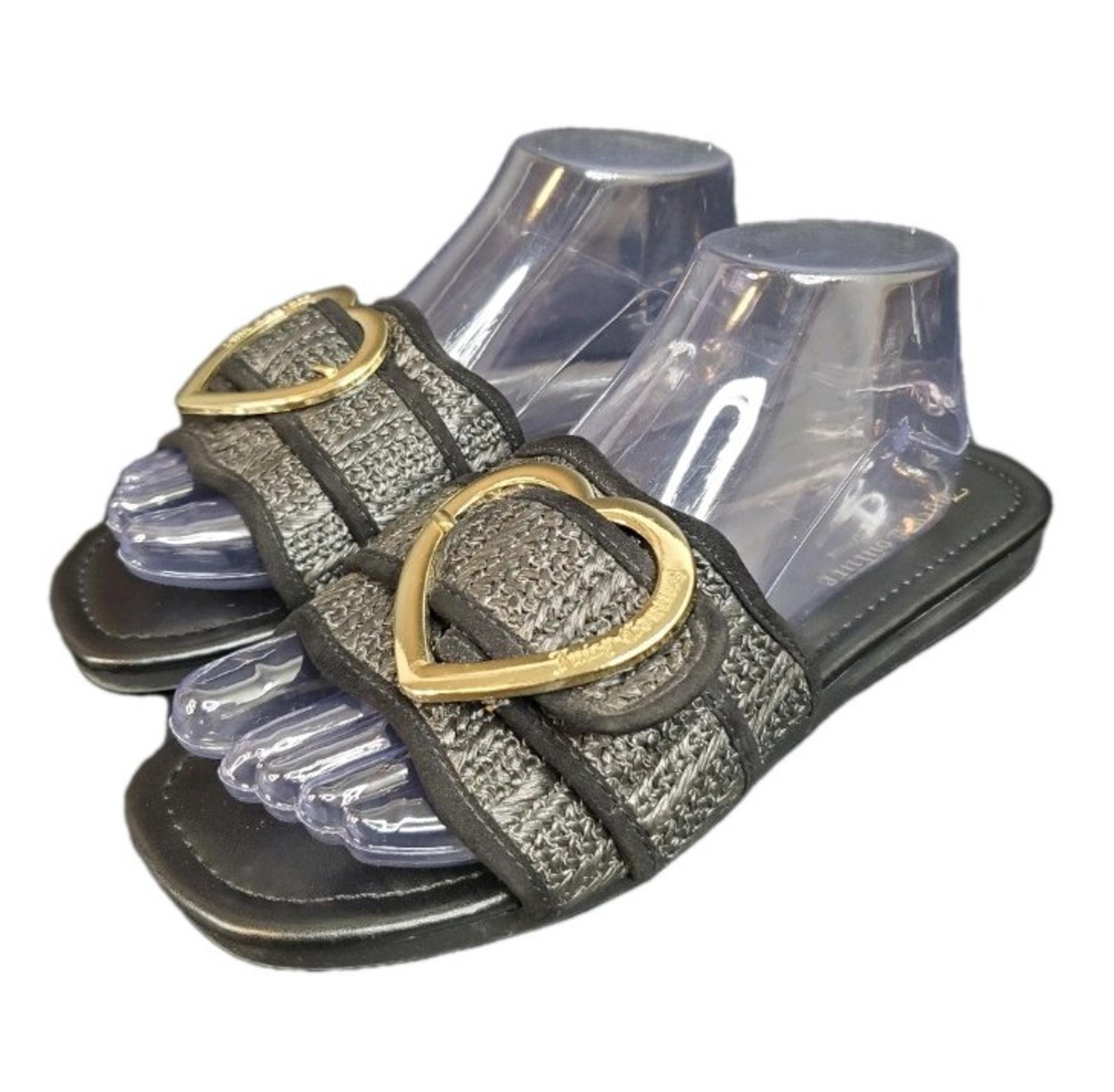 Juicy Couture Zapphire Women's Slides Black Sandals Gold Heart Buckle US 9