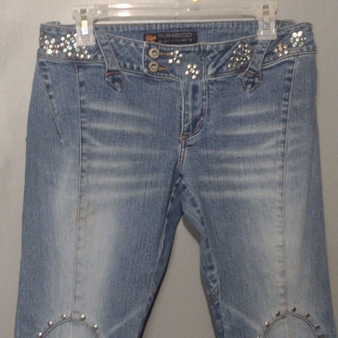 PARASUCO jeans vintage Y2K flared unique bedazzled studded jeans size 32