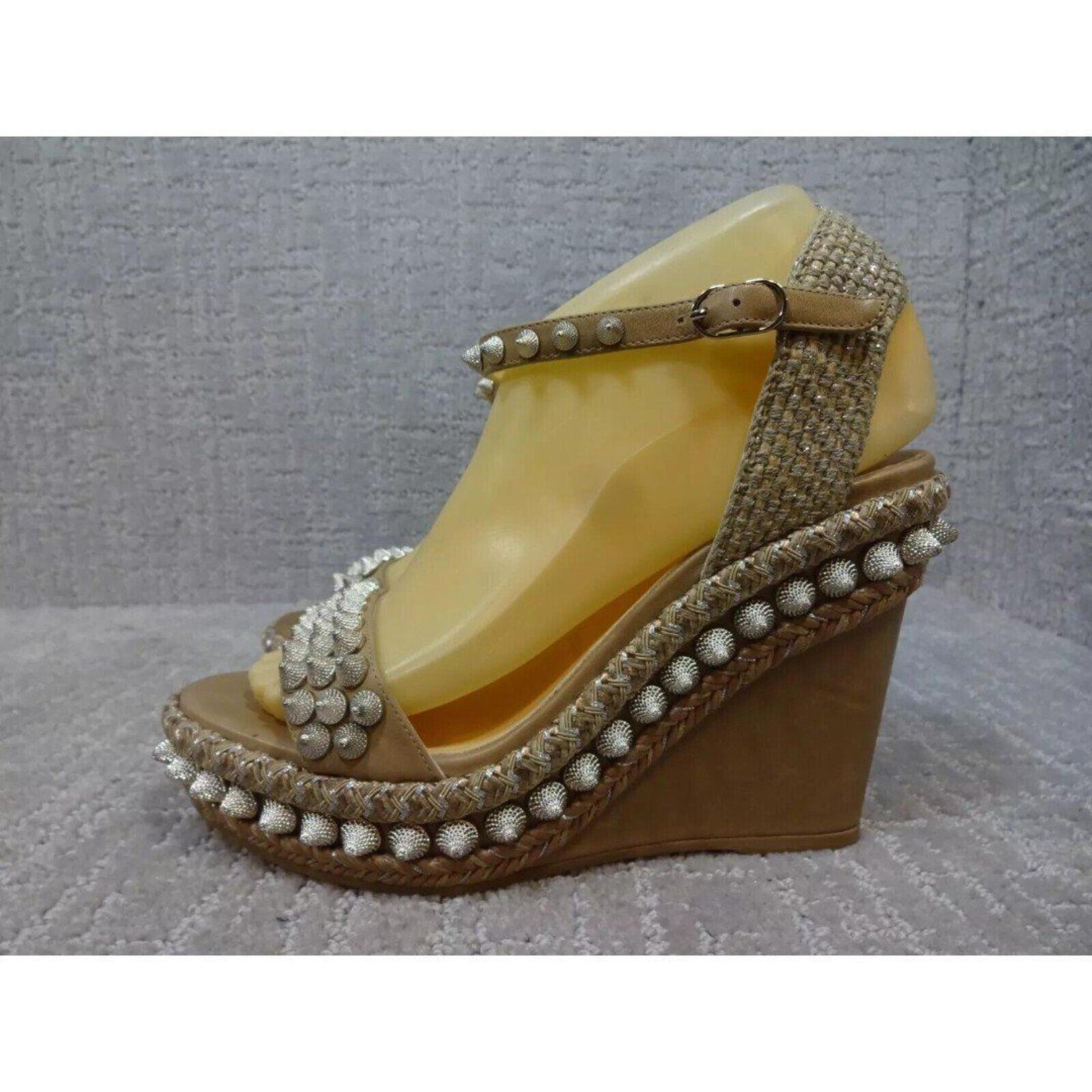 Christian Louboutin Lata 110 Fennec Beige Platform Wedge Sandal Size 38 EU