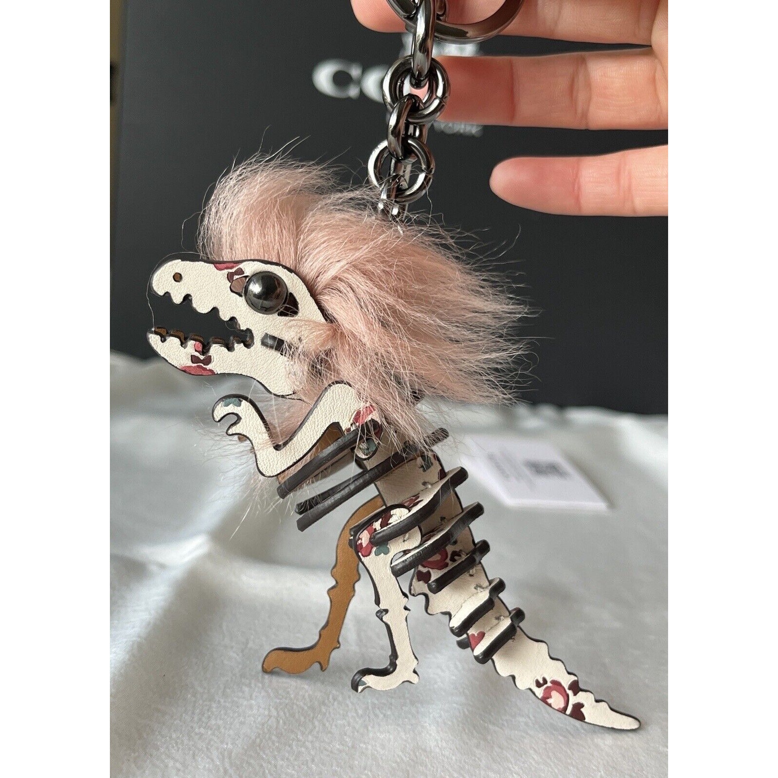 Coach Small Floral Printed Mohawk Rexy Bag Charm Keychain