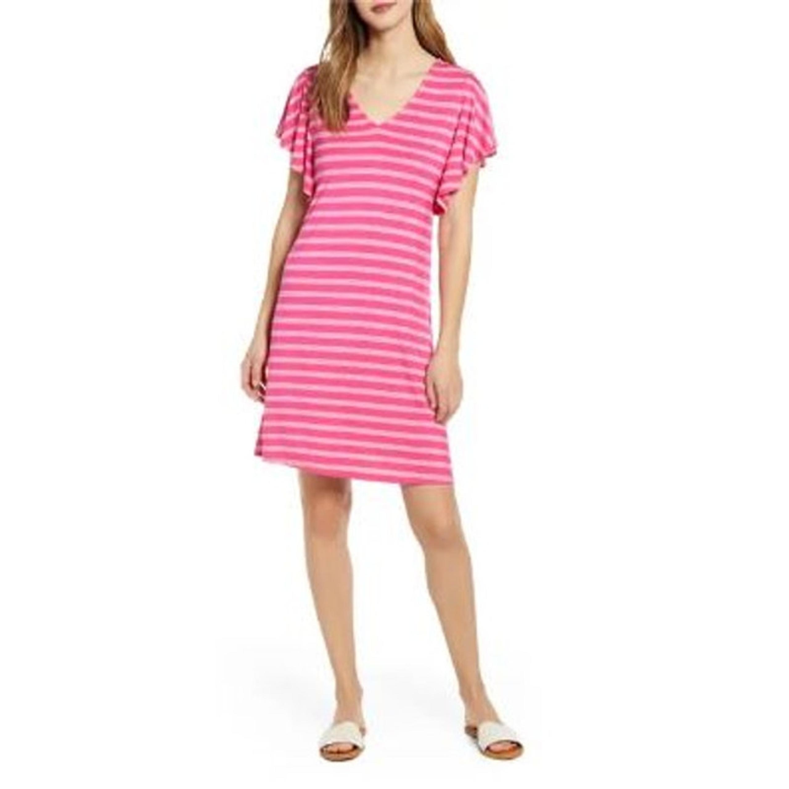 Tommy Bahama Women's Pink Stripe Flutter Sleeve Dress Size Small