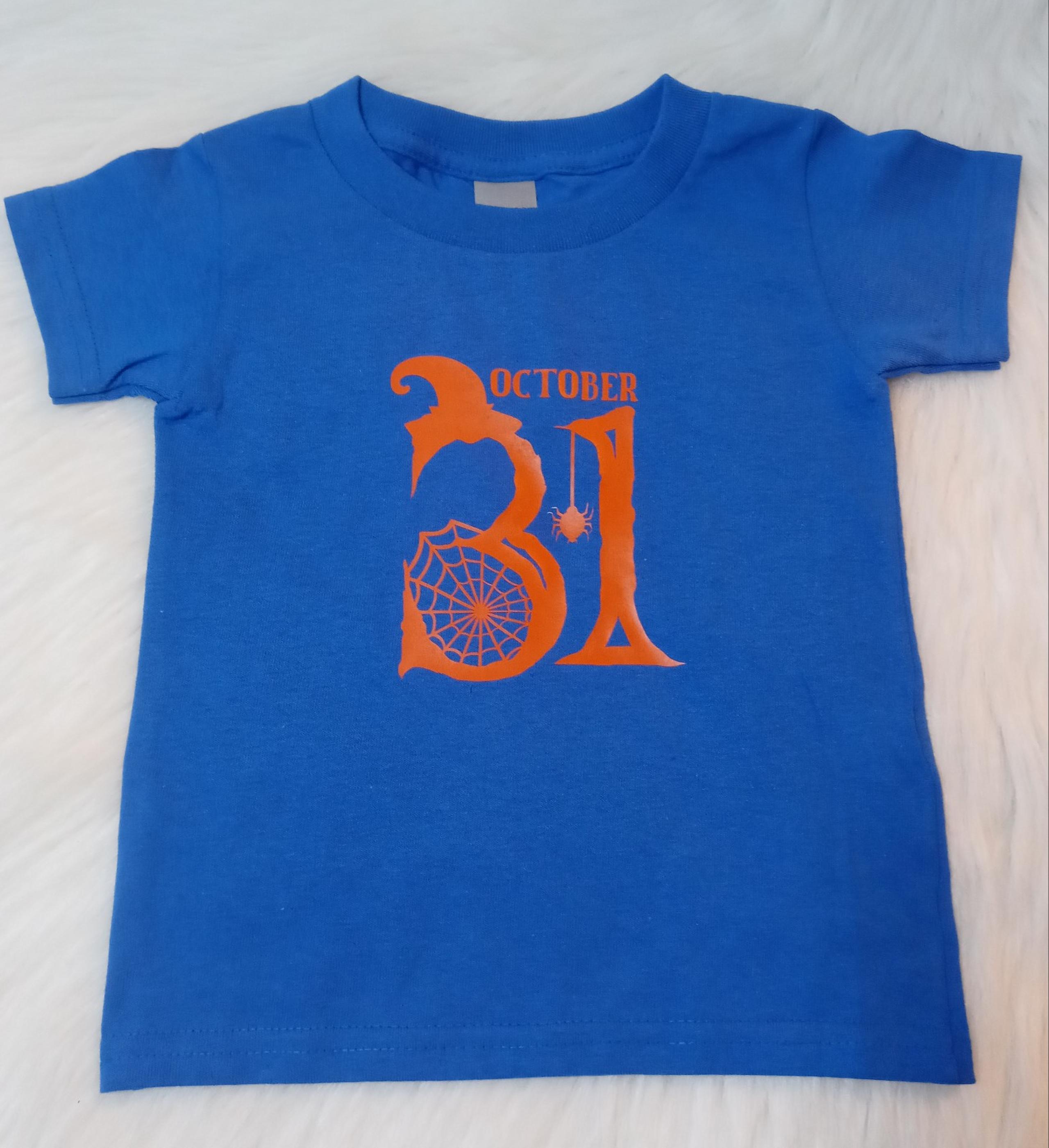 Halloween Toddlers T-Shirt Blue 2T 100% Cotton Orange Custom Design