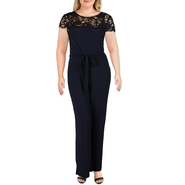NWT LAUREN RALPH LAUREN Women's Dayah Lace Illusion Jumpsuit Navy 14
