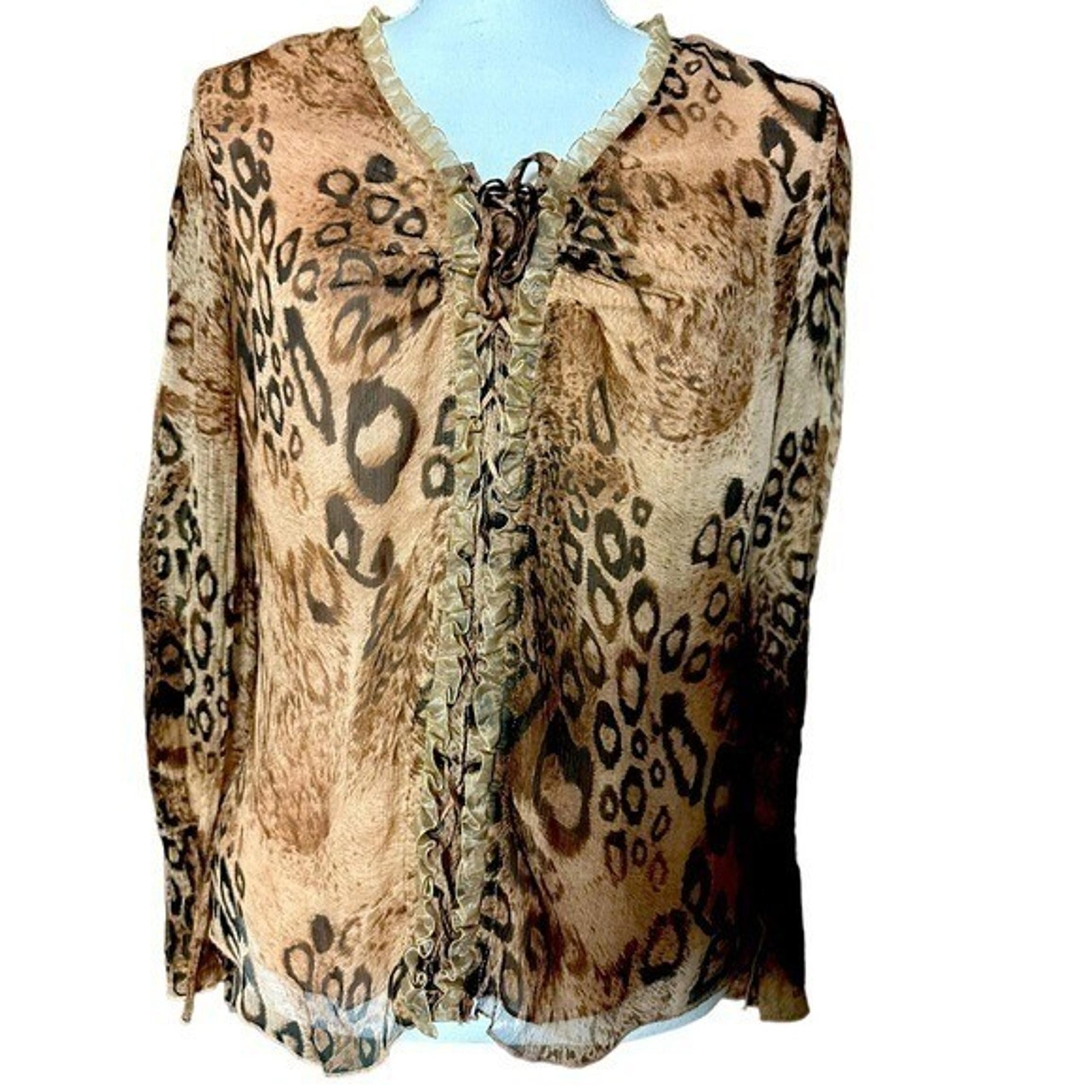 Ms Sioni 100% Silk Leopard Animal Print Leopard Print Blouse Size M